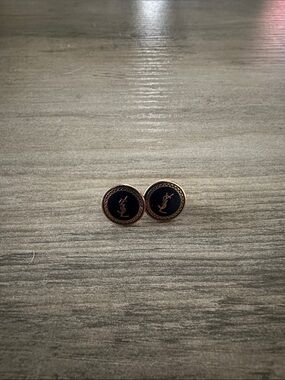 YSL button Black and Gold Round Logo earrings